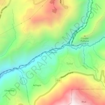 Mapa topográfico Pistishi, altitud, relieve
