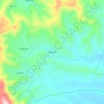 Mapa topográfico Amaxac, altitud, relieve
