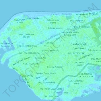 Mapa topográfico Colonia Burocrata, altitud, relieve