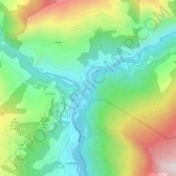 Mapa topográfico Rialp, altitud, relieve