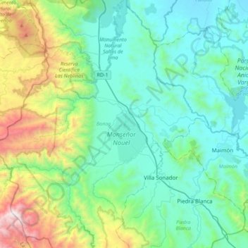 Mapa topográfico Bonao, altitud, relieve