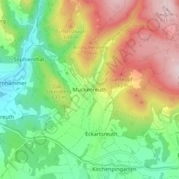 Mapa topográfico Muckenreuth, altitud, relieve