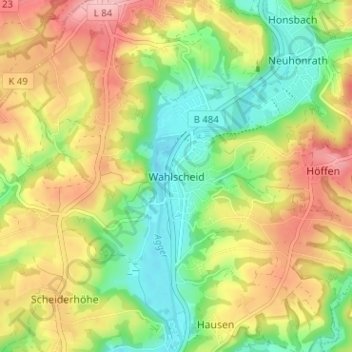 Mapa topográfico Wahlscheid, altitud, relieve