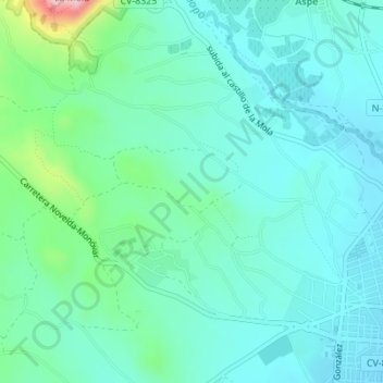 Mapa topográfico Cucuch, altitud, relieve