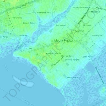 Mapa topográfico Moultrie Heights, altitud, relieve