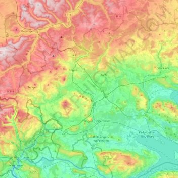 Mapa topográfico Mühlhausen-Ehingen, altitud, relieve