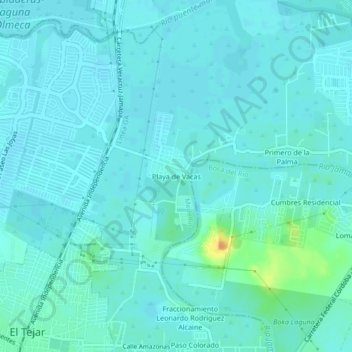 Mapa topográfico Playa de Vacas, altitud, relieve