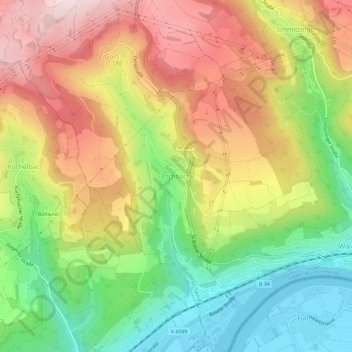 Mapa topográfico Eschbach, altitud, relieve