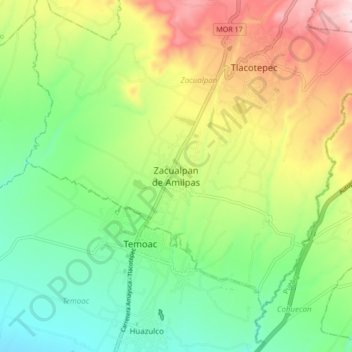 Mapa topográfico Zacualpan de Amilpas, altitud, relieve