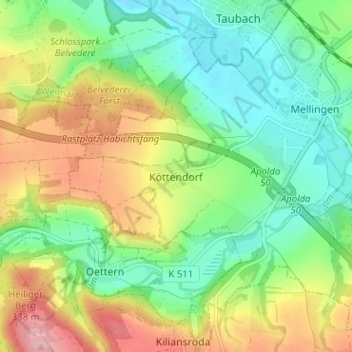 Mapa topográfico Köttendorf, altitud, relieve