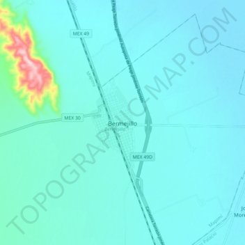 Mapa topográfico Bermejillo, altitud, relieve
