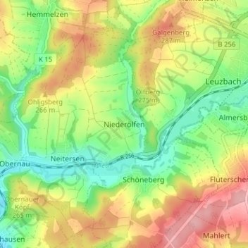 Mapa topográfico Niederölfen, altitud, relieve