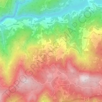 Mapa topográfico Escarei, altitud, relieve