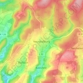 Mapa topográfico Neustraßburg, altitud, relieve