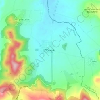 Mapa topográfico El Tepozán, altitud, relieve