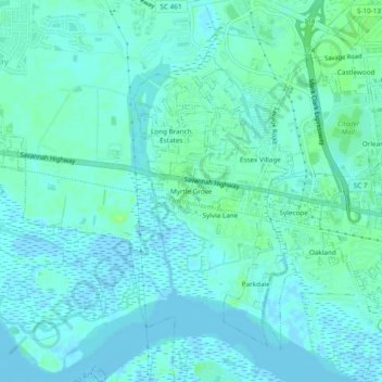 Mapa topográfico Myrtle Grove, altitud, relieve
