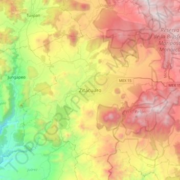 Mapa topográfico Zitácuaro, altitud, relieve