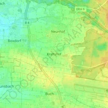 Mapa topográfico Kraftshof, altitud, relieve