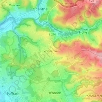 Mapa topográfico Voiswinkel, altitud, relieve