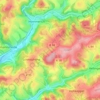Mapa topográfico Bomerich, altitud, relieve