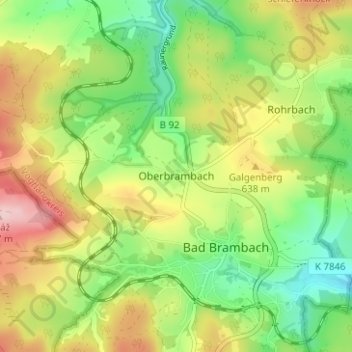 Mapa topográfico Oberbrambach, altitud, relieve