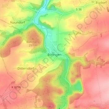Mapa topográfico Böhrigen, altitud, relieve