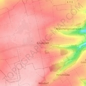 Mapa topográfico Eckolstädt, altitud, relieve