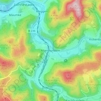 Mapa topográfico Altenhundem, altitud, relieve