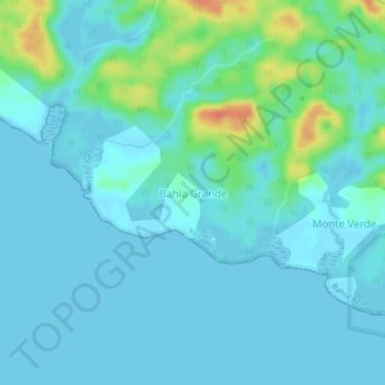 Mapa topográfico Bahía Grande, altitud, relieve