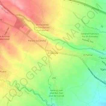 Mapa topográfico El Pochote, altitud, relieve