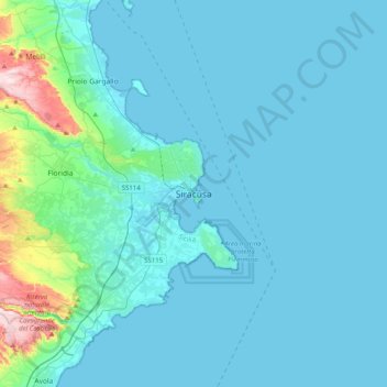 Mapa topográfico Siracusa, altitud, relieve