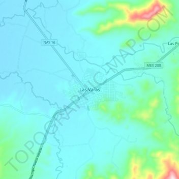 Mapa topográfico Las Varas, altitud, relieve