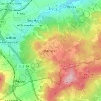 Mapa topográfico Haingrün, altitud, relieve