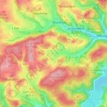 Mapa topográfico Oberworbscheid, altitud, relieve