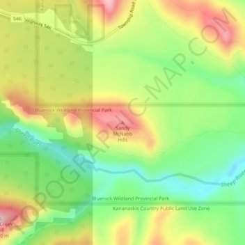 Mapa topográfico Sandy McNabb Hills, altitud, relieve