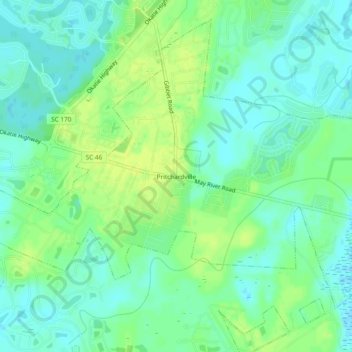 Mapa topográfico Pritchardville, altitud, relieve
