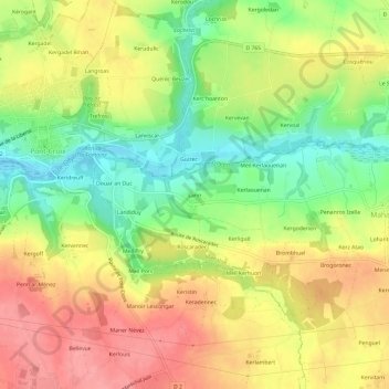 Mapa topográfico Larin, altitud, relieve