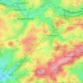 Mapa topográfico Sassenbach, altitud, relieve