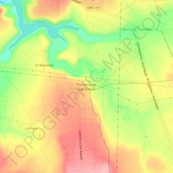 Mapa topográfico Purísima de San Rafael, altitud, relieve
