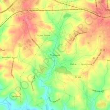 Mapa topográfico Thriftwood, altitud, relieve