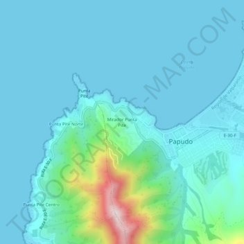 Mapa topográfico Mirador Punta Pite, altitud, relieve