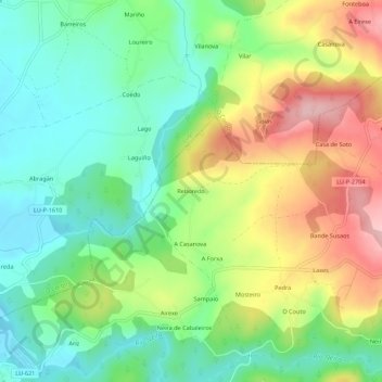 Mapa topográfico Reboredo, altitud, relieve