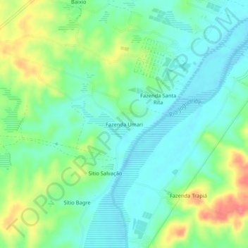 Mapa topográfico Fazenda Umari, altitud, relieve