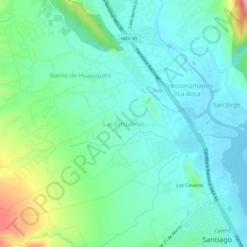 Mapa topográfico Las Cristalinas, altitud, relieve