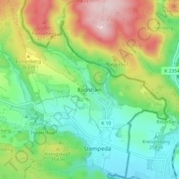 Mapa topográfico Rodishain, altitud, relieve