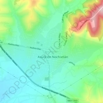 Mapa topográfico Nochixtlan, altitud, relieve