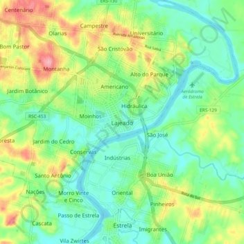 Mapa topográfico Lajeado, altitud, relieve