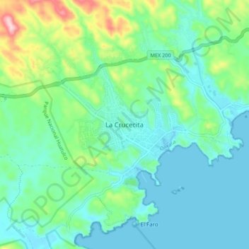 Mapa topográfico La Crucecita, altitud, relieve