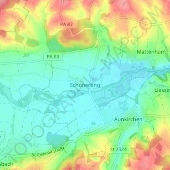 Mapa topográfico Schönerting, altitud, relieve