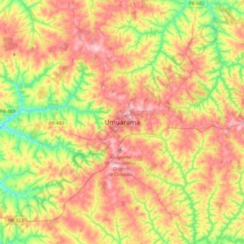 Mapa topográfico Umuarama, altitud, relieve